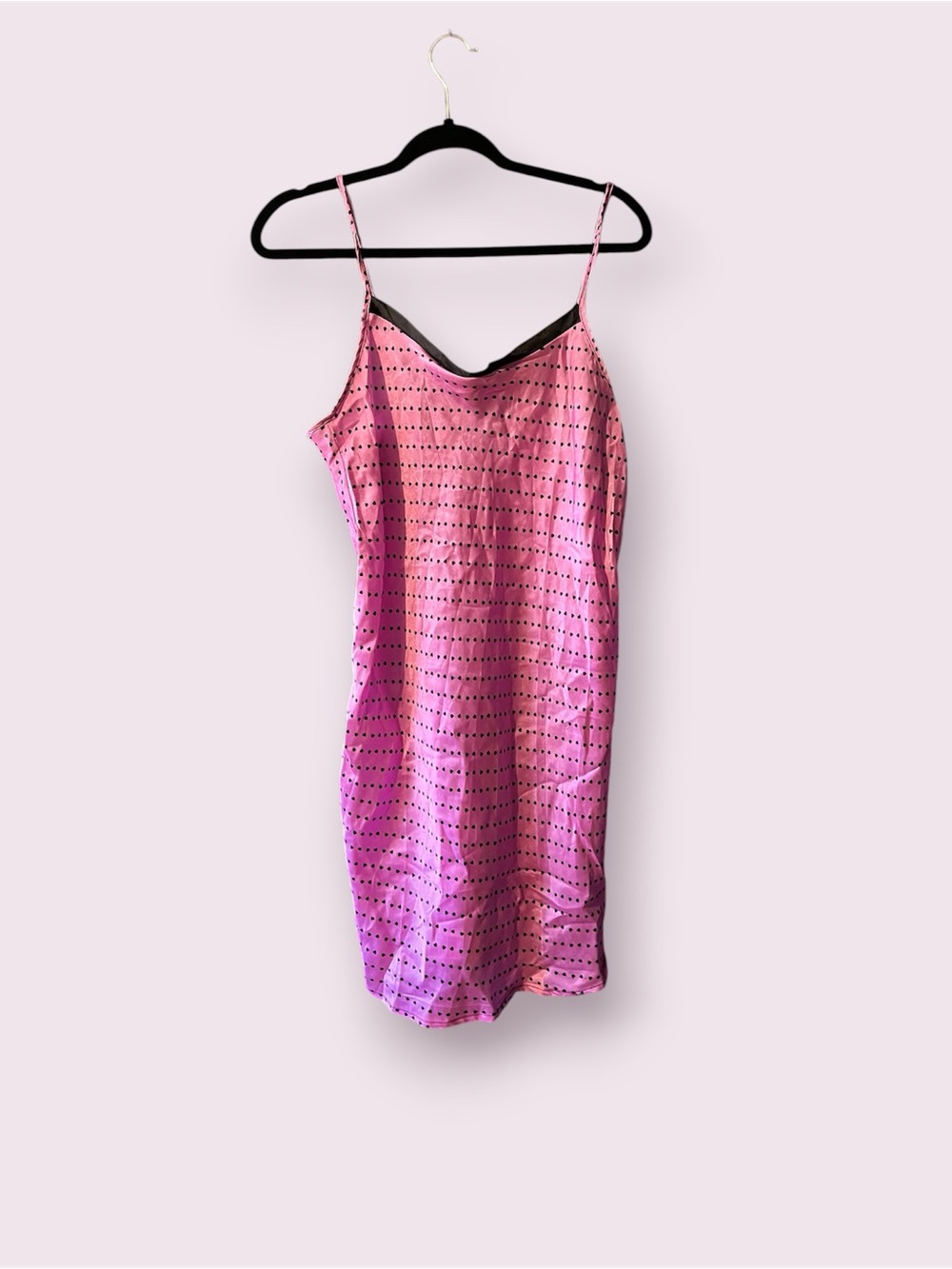 Emme Jordan Pink and Black Heart Print Silky Spaghetti Strap Nightgown